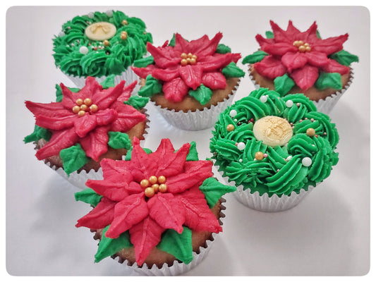 Poinsettia Xmas Cupcakes, box of 6